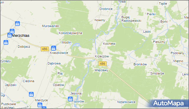 mapa Krzeczów gmina Wierzchlas, Krzeczów gmina Wierzchlas na mapie Targeo