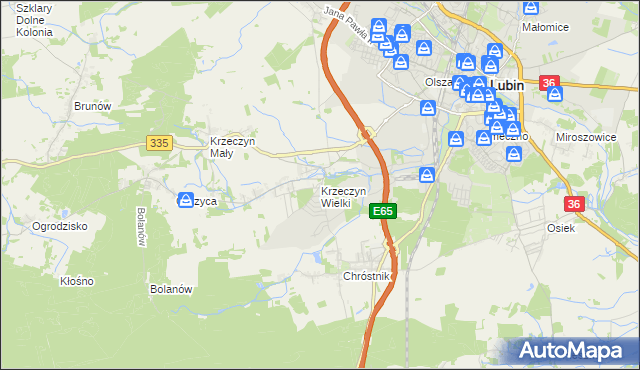 mapa Krzeczyn Wielki, Krzeczyn Wielki na mapie Targeo