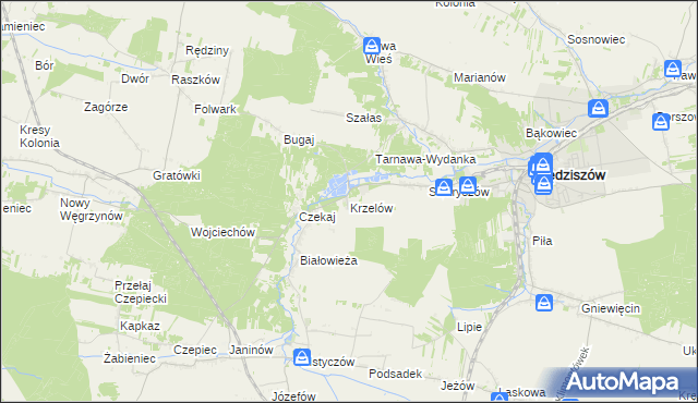 mapa Krzelów gmina Sędziszów, Krzelów gmina Sędziszów na mapie Targeo