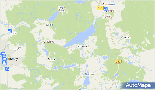 mapa Krzemień gmina Dobrzany, Krzemień gmina Dobrzany na mapie Targeo