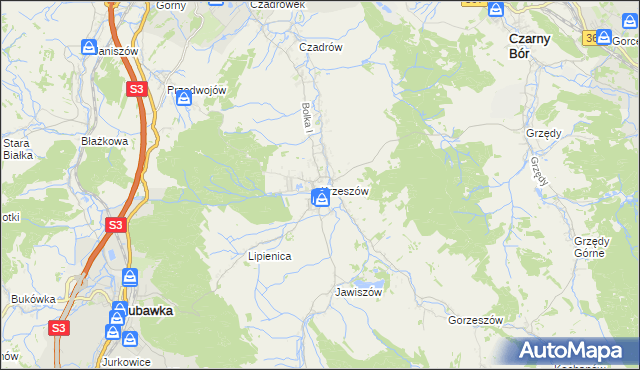 mapa Krzeszów gmina Kamienna Góra, Krzeszów gmina Kamienna Góra na mapie Targeo