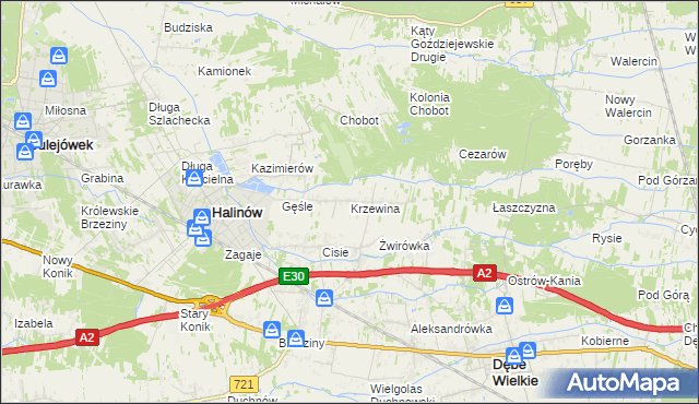 mapa Krzewina gmina Halinów, Krzewina gmina Halinów na mapie Targeo