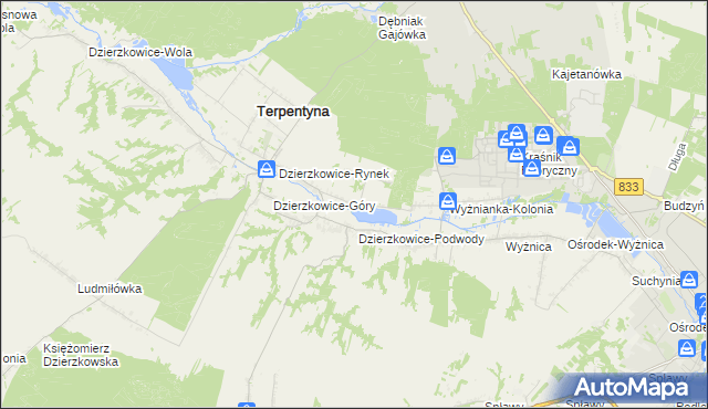 mapa Krzywie gmina Dzierzkowice, Krzywie gmina Dzierzkowice na mapie Targeo