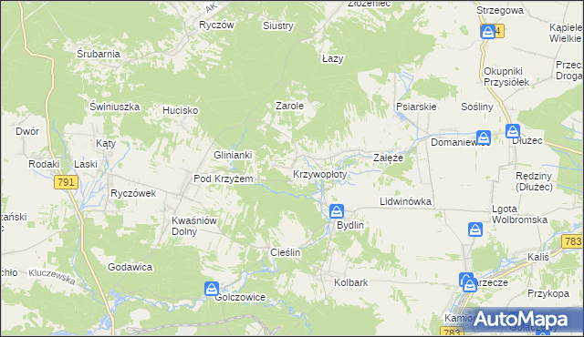 mapa Krzywopłoty gmina Klucze, Krzywopłoty gmina Klucze na mapie Targeo