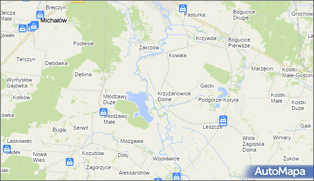 mapa Krzyżanowice Dolne, Krzyżanowice Dolne na mapie Targeo