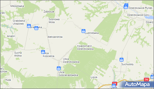 mapa Księżomierz Dzierzkowska, Księżomierz Dzierzkowska na mapie Targeo