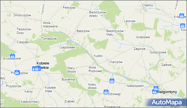 mapa Kubiki gmina Wielgomłyny, Kubiki gmina Wielgomłyny na mapie Targeo