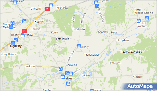 mapa Kuchary gmina Mstów, Kuchary gmina Mstów na mapie Targeo