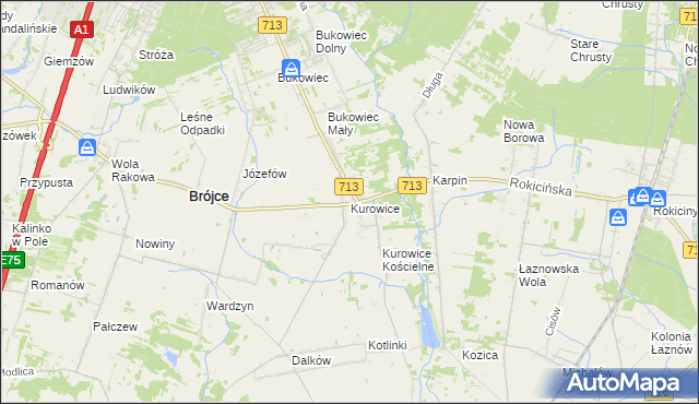mapa Kurowice gmina Brójce, Kurowice gmina Brójce na mapie Targeo