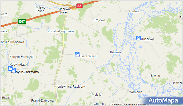 mapa Kurowo-Kolonia gmina Kobylin-Borzymy, Kurowo-Kolonia gmina Kobylin-Borzymy na mapie Targeo