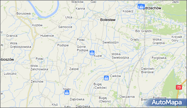 mapa Kuzie gmina Bolesław, Kuzie gmina Bolesław na mapie Targeo