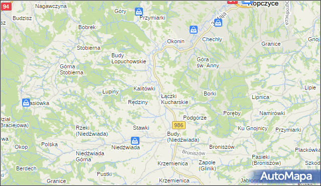 mapa Łączki Kucharskie, Łączki Kucharskie na mapie Targeo