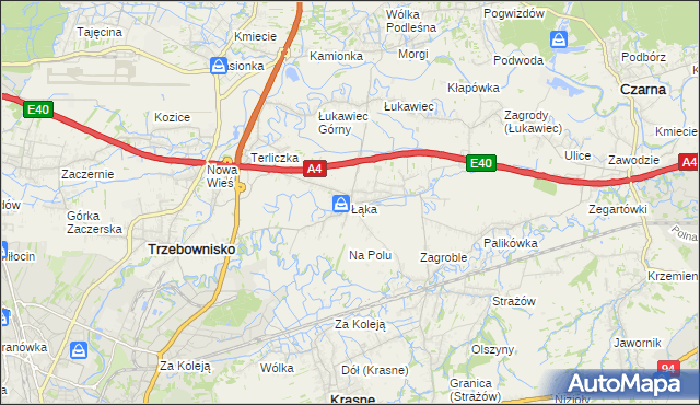 mapa Łąka gmina Trzebownisko, Łąka gmina Trzebownisko na mapie Targeo