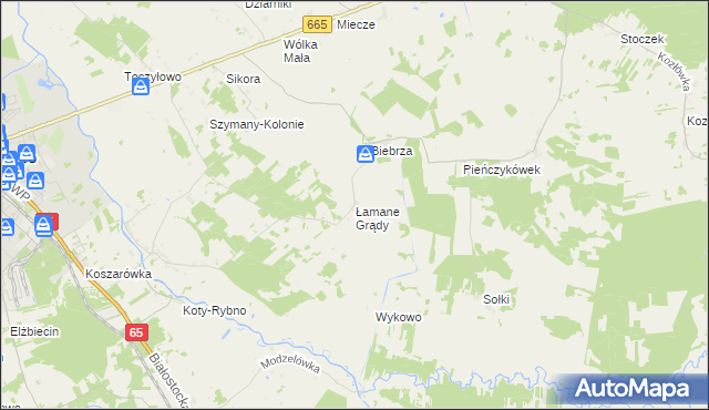 mapa Łamane Grądy, Łamane Grądy na mapie Targeo