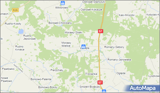 mapa Łanięta gmina Krzynowłoga Mała, Łanięta gmina Krzynowłoga Mała na mapie Targeo