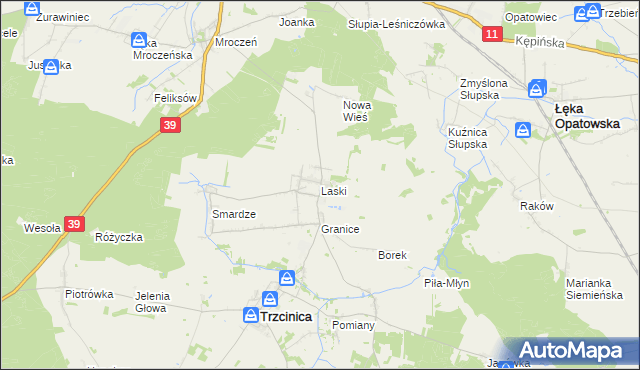 mapa Laski gmina Trzcinica, Laski gmina Trzcinica na mapie Targeo