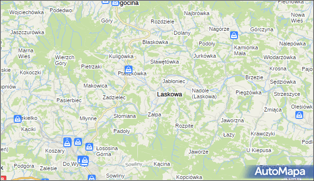 mapa Laskowa powiat limanowski, Laskowa powiat limanowski na mapie Targeo