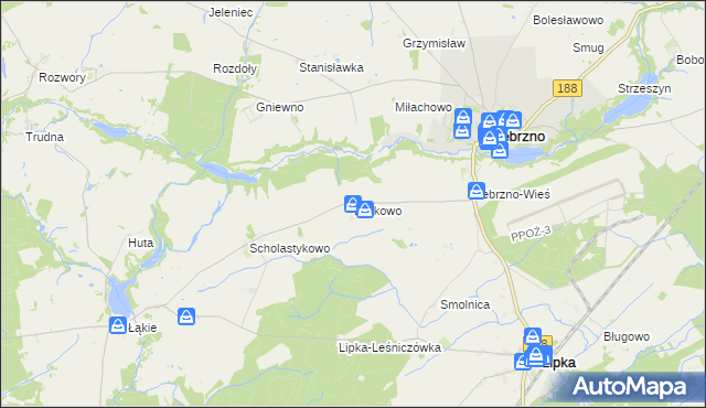 mapa Laskowo gmina Lipka, Laskowo gmina Lipka na mapie Targeo