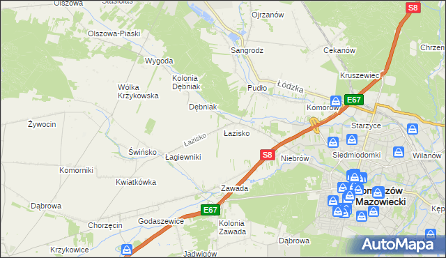 mapa Łazisko gmina Tomaszów Mazowiecki, Łazisko gmina Tomaszów Mazowiecki na mapie Targeo