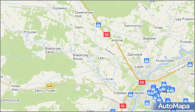 mapa Łazy gmina Olszewo-Borki, Łazy gmina Olszewo-Borki na mapie Targeo