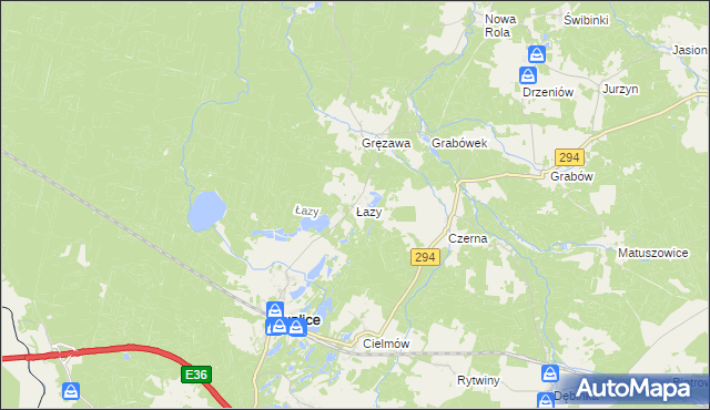 mapa Łazy gmina Tuplice, Łazy gmina Tuplice na mapie Targeo