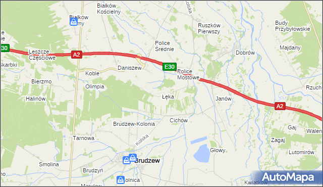 mapa Łęka gmina Kościelec, Łęka gmina Kościelec na mapie Targeo