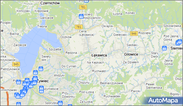 mapa Łękawica powiat żywiecki, Łękawica powiat żywiecki na mapie Targeo
