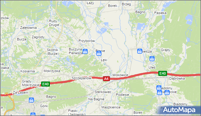 mapa Łęki gmina Borzęcin, Łęki gmina Borzęcin na mapie Targeo