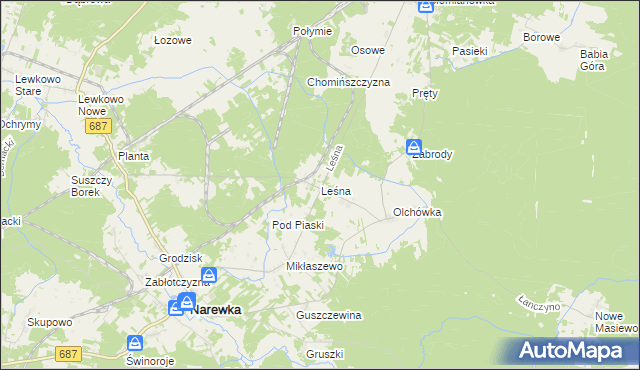 mapa Leśna gmina Narewka, Leśna gmina Narewka na mapie Targeo