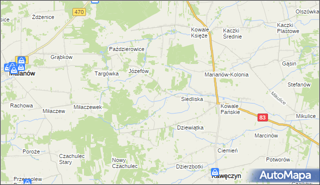 mapa Leśnictwo gmina Kawęczyn, Leśnictwo gmina Kawęczyn na mapie Targeo