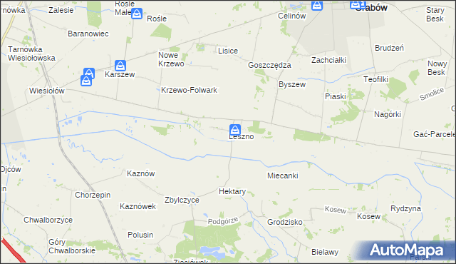 mapa Leszno gmina Grabów, Leszno gmina Grabów na mapie Targeo