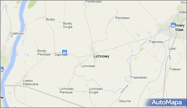 mapa Lichnowy powiat malborski, Lichnowy powiat malborski na mapie Targeo
