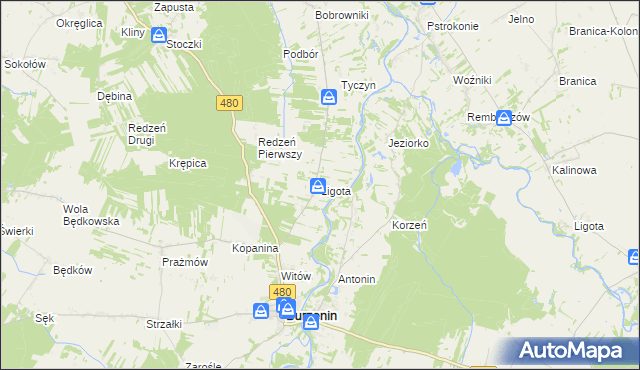 mapa Ligota gmina Burzenin, Ligota gmina Burzenin na mapie Targeo