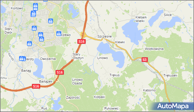 mapa Linowo gmina Purda, Linowo gmina Purda na mapie Targeo