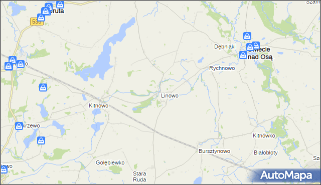 mapa Linowo gmina Świecie nad Osą, Linowo gmina Świecie nad Osą na mapie Targeo