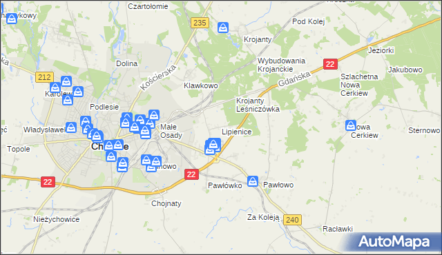 mapa Lipienice gmina Chojnice, Lipienice gmina Chojnice na mapie Targeo