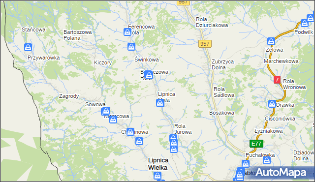 mapa Lipnica Mała, Lipnica Mała na mapie Targeo