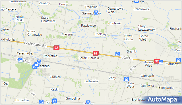 mapa Lisice gmina Teresin, Lisice gmina Teresin na mapie Targeo