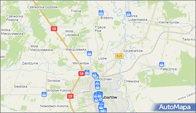 mapa Lisów gmina Lubartów, Lisów gmina Lubartów na mapie Targeo