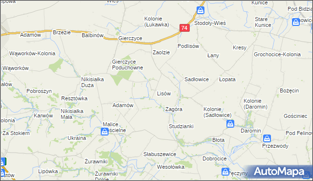 mapa Lisów gmina Wojciechowice, Lisów gmina Wojciechowice na mapie Targeo