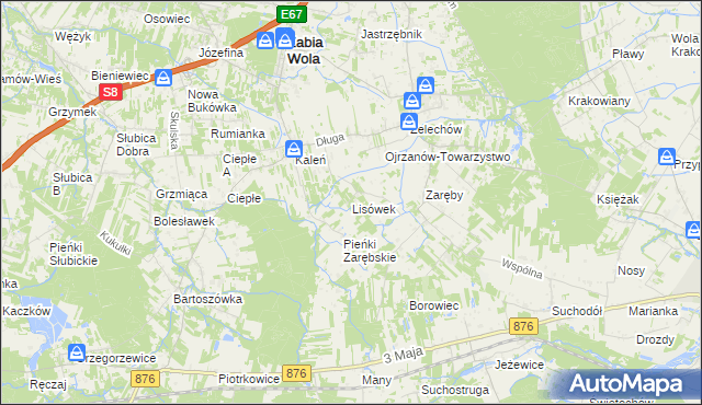 mapa Lisówek gmina Żabia Wola, Lisówek gmina Żabia Wola na mapie Targeo