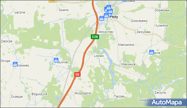 mapa Lisowo gmina Płoty, Lisowo gmina Płoty na mapie Targeo