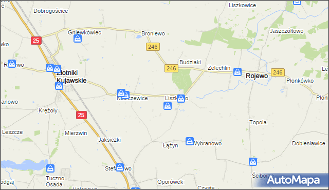 mapa Liszkowo gmina Rojewo, Liszkowo gmina Rojewo na mapie Targeo