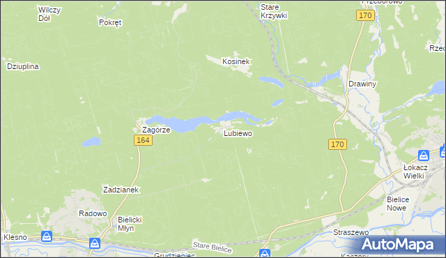mapa Lubiewo gmina Drezdenko, Lubiewo gmina Drezdenko na mapie Targeo