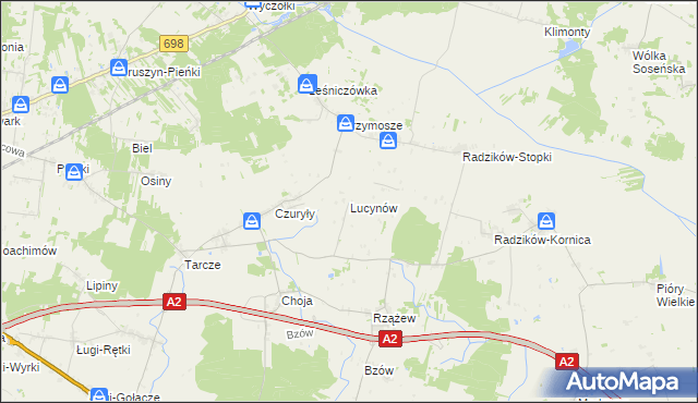 mapa Lucynów gmina Zbuczyn, Lucynów gmina Zbuczyn na mapie Targeo