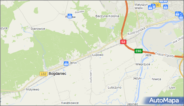 mapa Łupowo gmina Bogdaniec, Łupowo gmina Bogdaniec na mapie Targeo