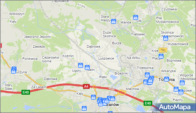 mapa Luszowice gmina Chrzanów, Luszowice gmina Chrzanów na mapie Targeo