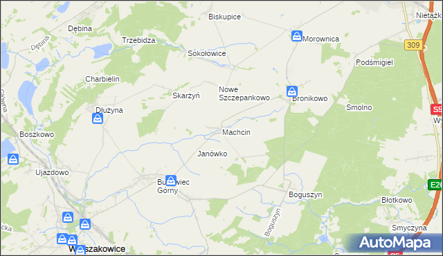 mapa Machcin gmina Śmigiel, Machcin gmina Śmigiel na mapie Targeo