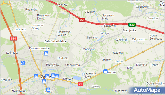 mapa Maciejów gmina Zgierz, Maciejów gmina Zgierz na mapie Targeo
