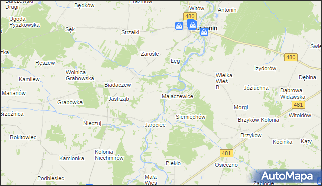 mapa Majaczewice, Majaczewice na mapie Targeo